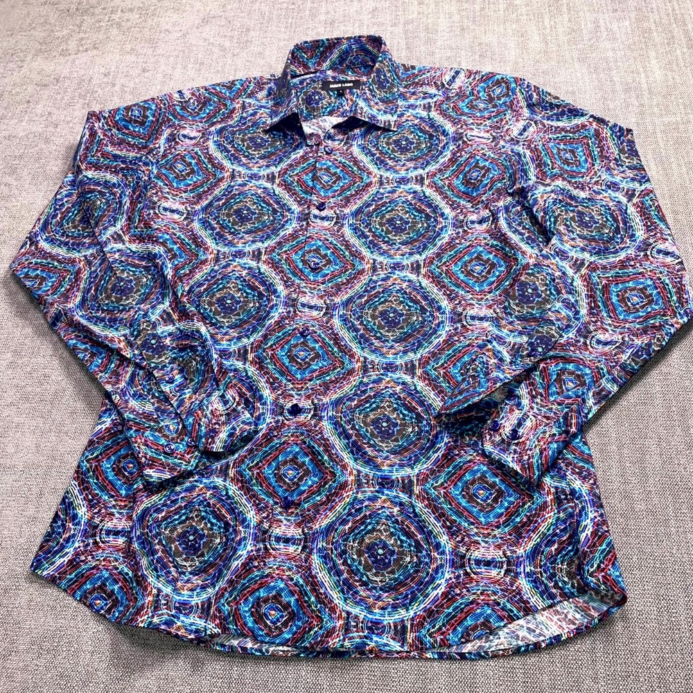 Jared Lang Shirt Mens Large Multicolor Geometric Long Sleeve Casual Button Up